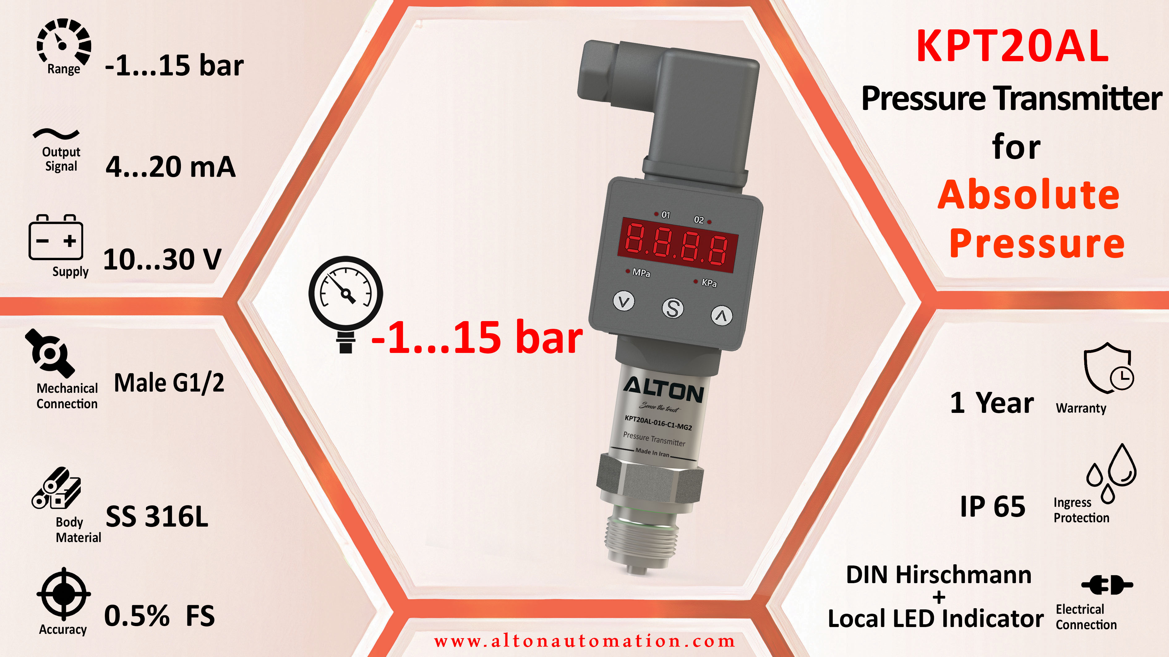 Pressure for Absolute pressure-KPT50L-016-C1-MG2