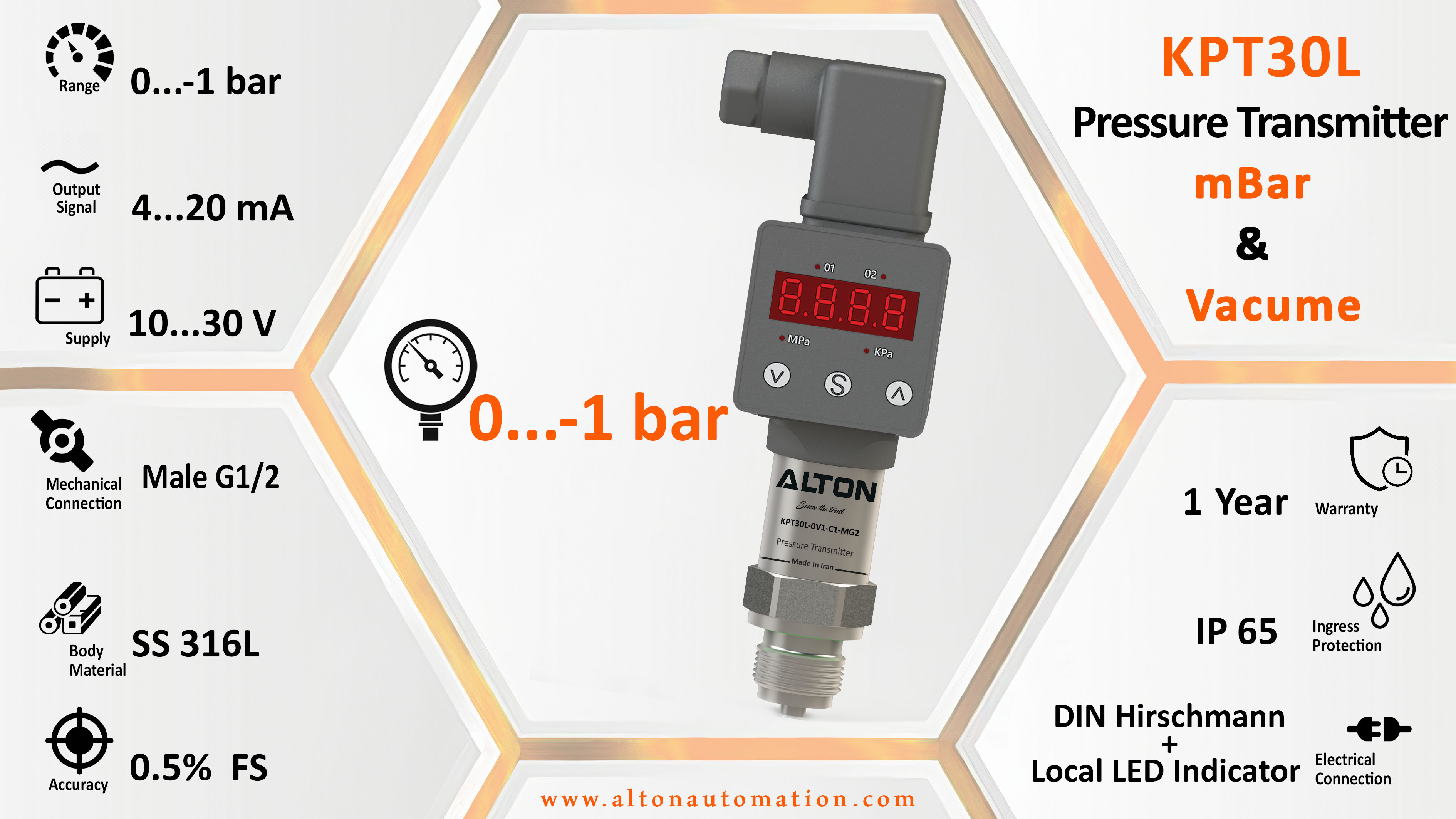 Pressure Transmitter for mbar and vacume-KPT30L-0V1-C1-MG2